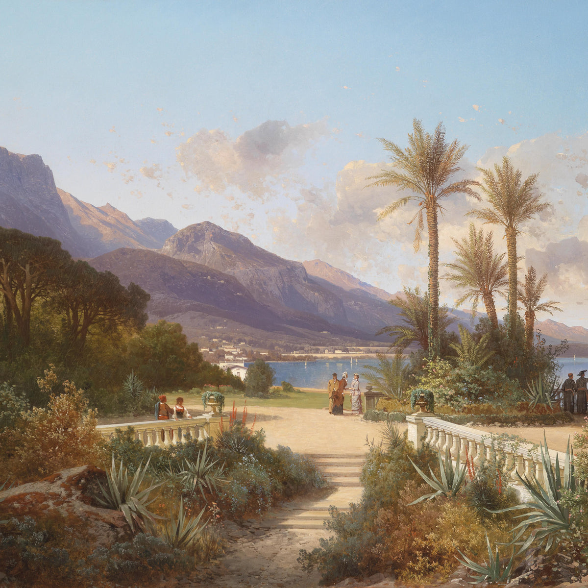 Landscape Oil Painting - Mediterranean Coastal Garden:Peaks & Figures