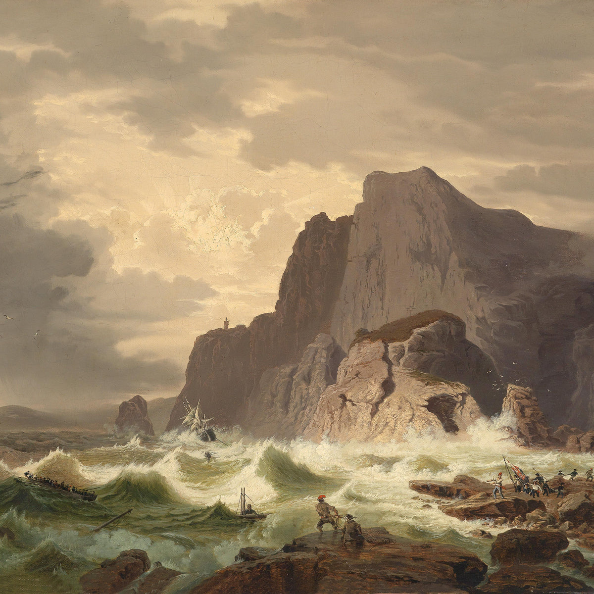 Côte déchaînée, falaises, vagues – Paysage peint à l'huile à la main