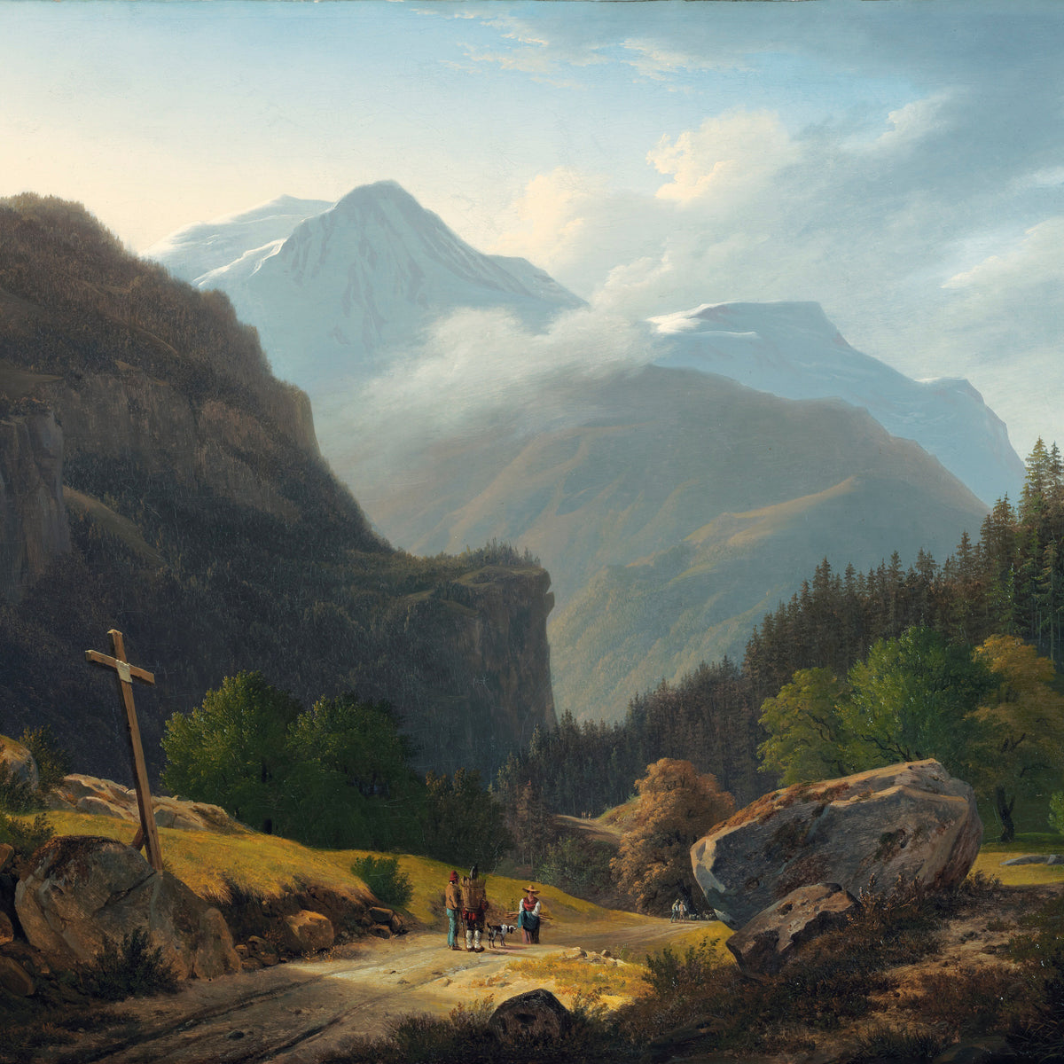 Mountain Path and Alpine Valley Hand-Painted Landscape Oil Painting