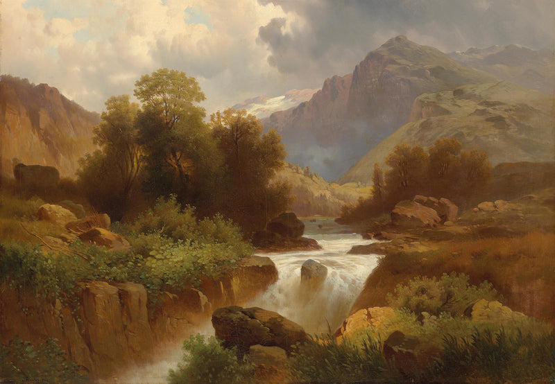 Mountain Stream and Canyon Hand-Painted Landscape Oil Painting