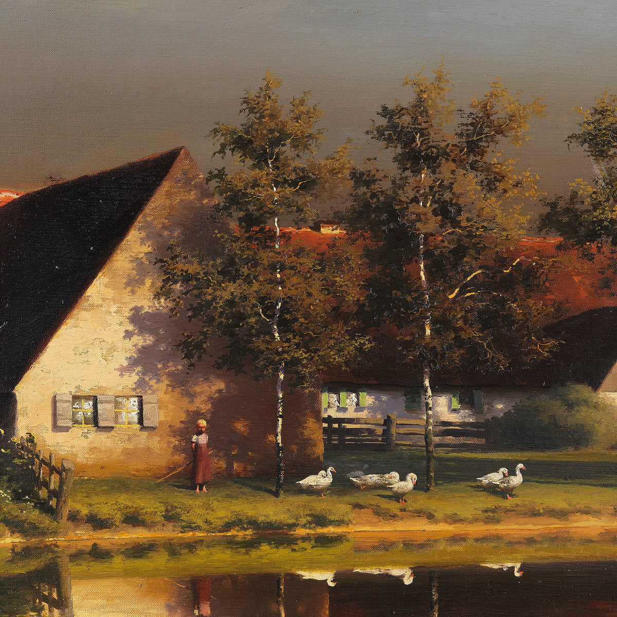 Quiet Countryside Farmhouse with Geese Hand-Painted Oil Painting
