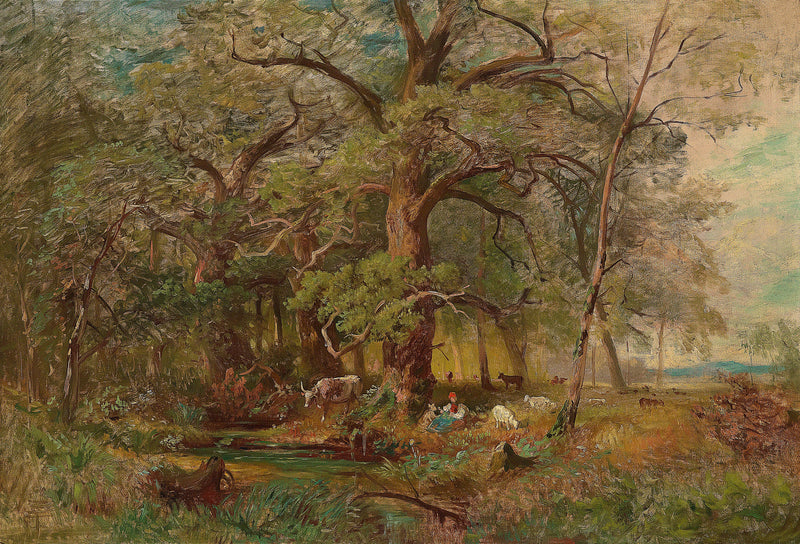 Pastoral Woodland Scene with Cattle, Hand-Painted Oil Painting