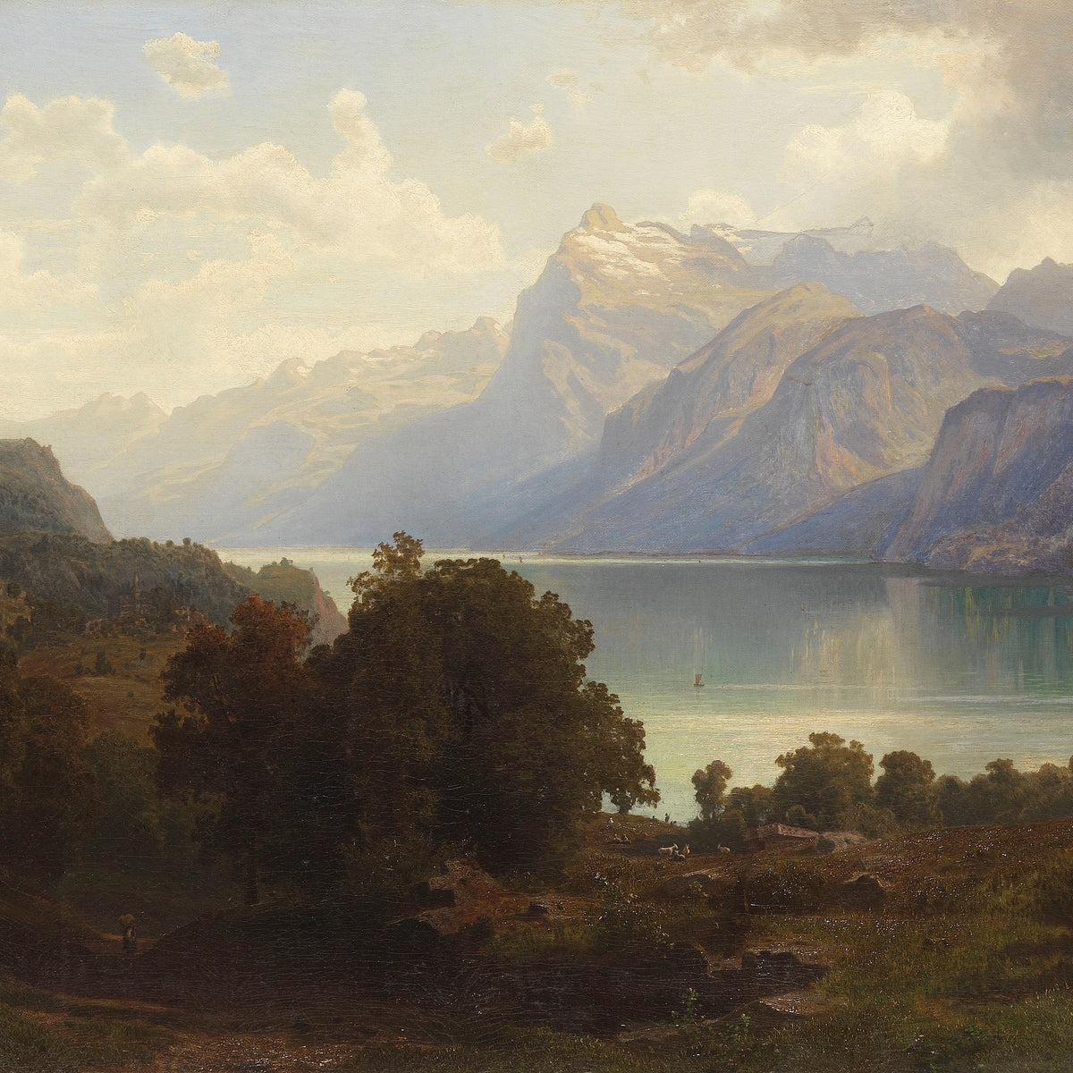 Alpine Lake and Mountains | Hand-Painted Landscape Oil Painting