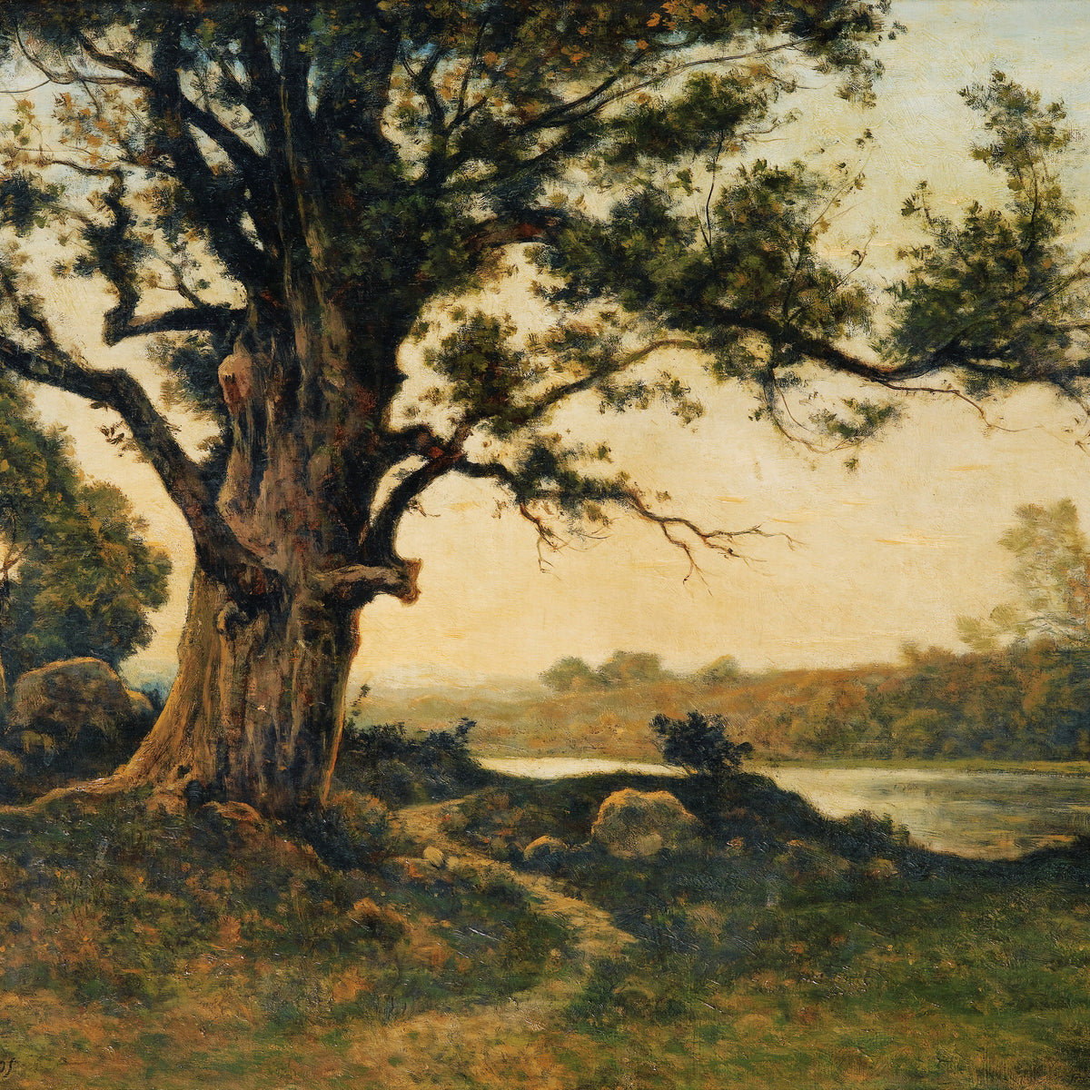 Old Oak by the River | Hand-Painted Landscape Oil Painting