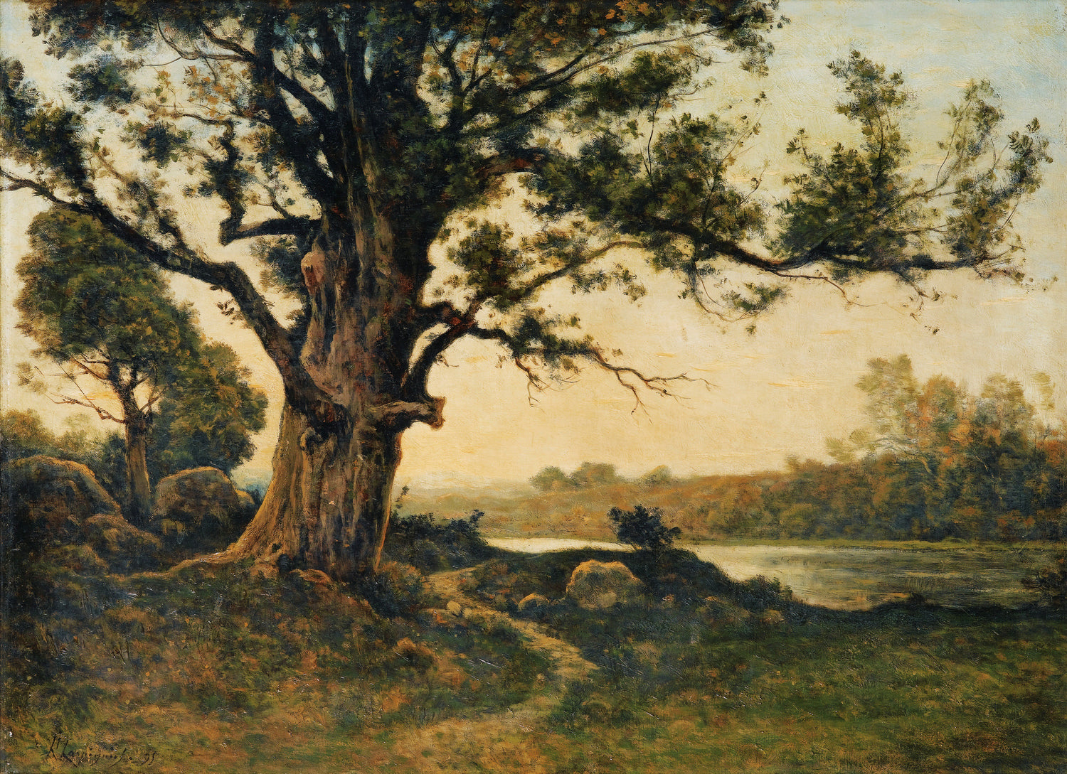 Old Oak by the River | Hand-Painted Landscape Oil Painting