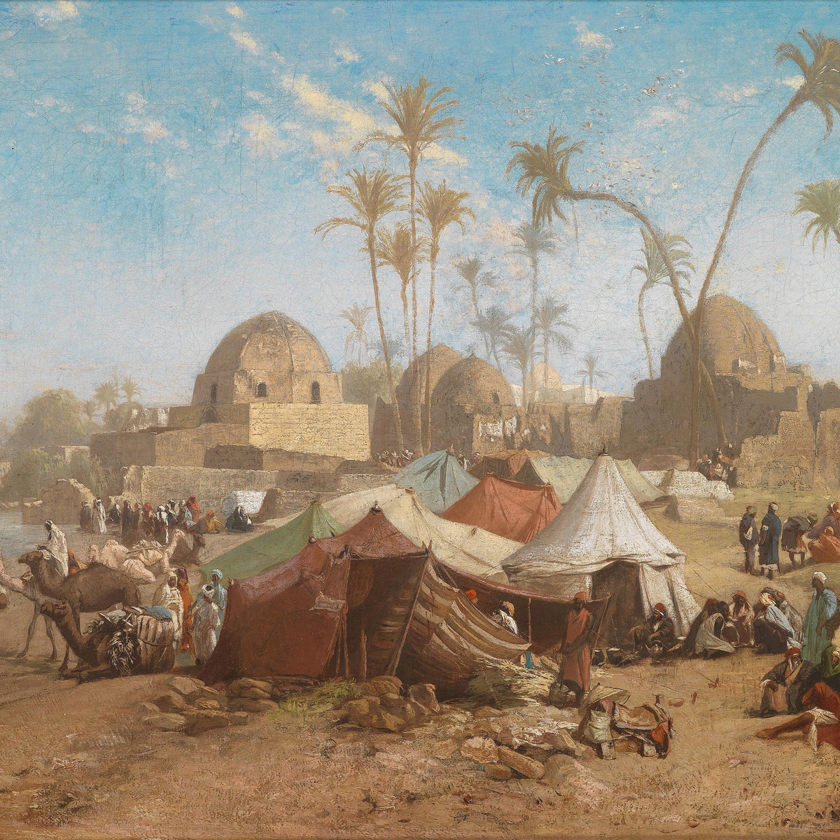 Desert Market by the Nile | Hand-Painted Orientalist Oil Painting