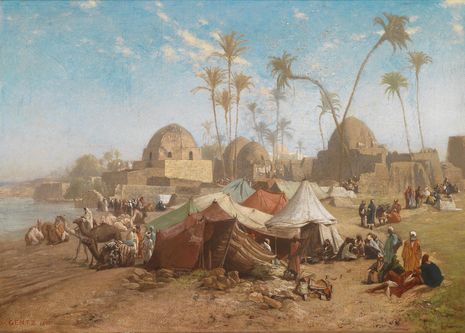 Desert Market by the Nile | Hand-Painted Orientalist Oil Painting