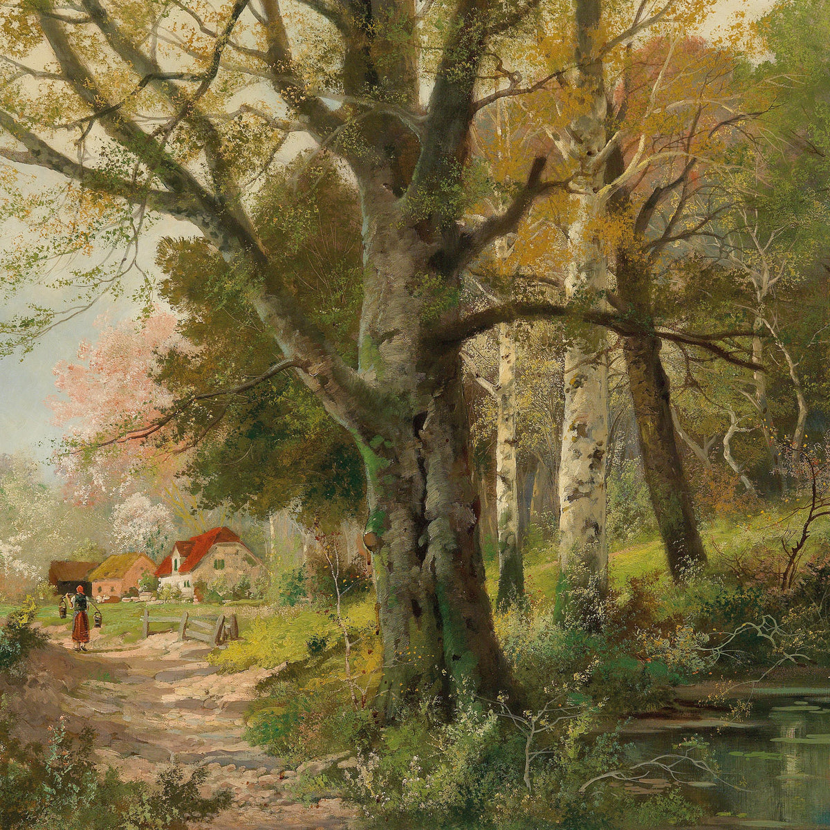 Autumn Woodland Path to a Country Cottage | Hand-Painted Oil Art