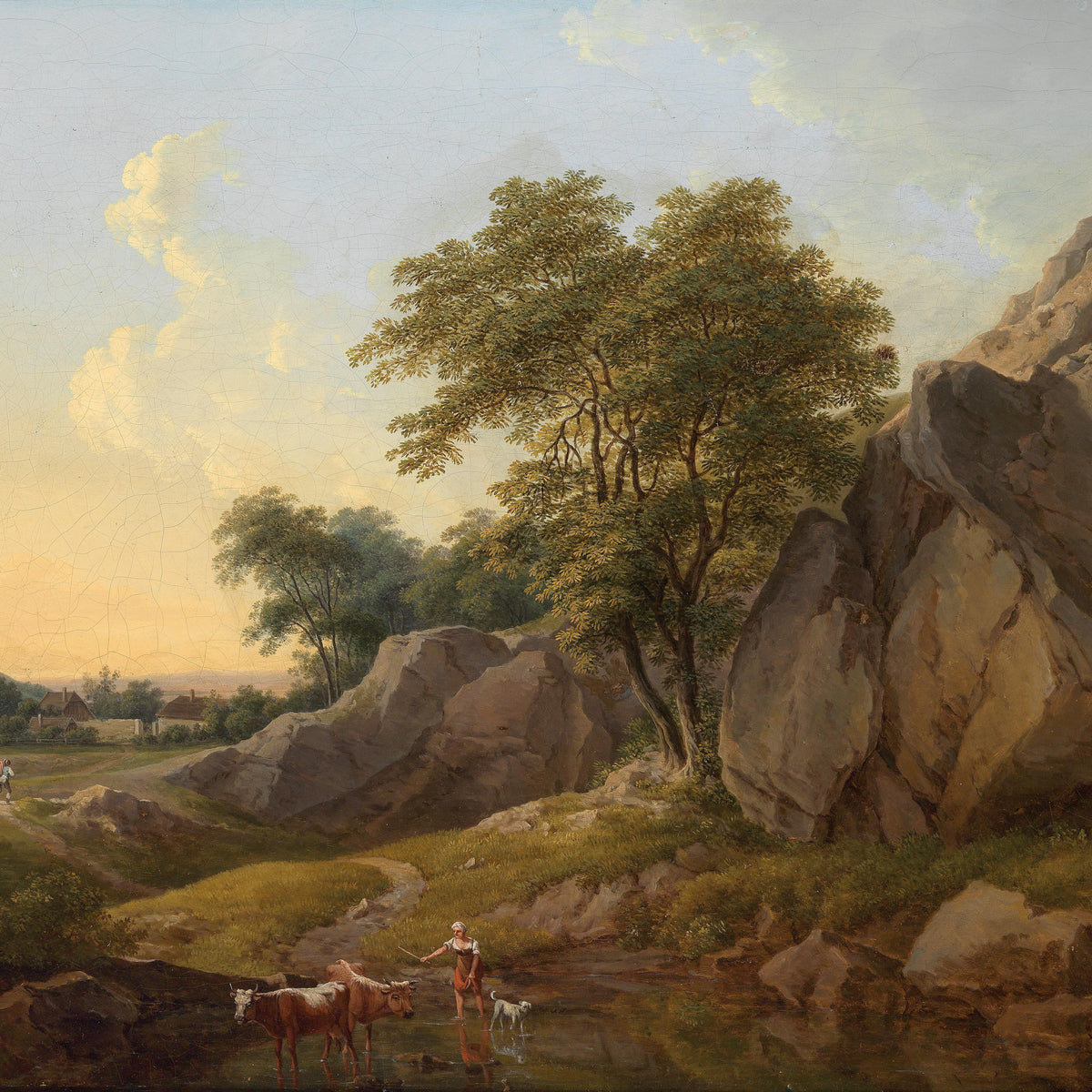 Rocky Hillside with Shepherd | Hand-Painted Classical Oil Painting