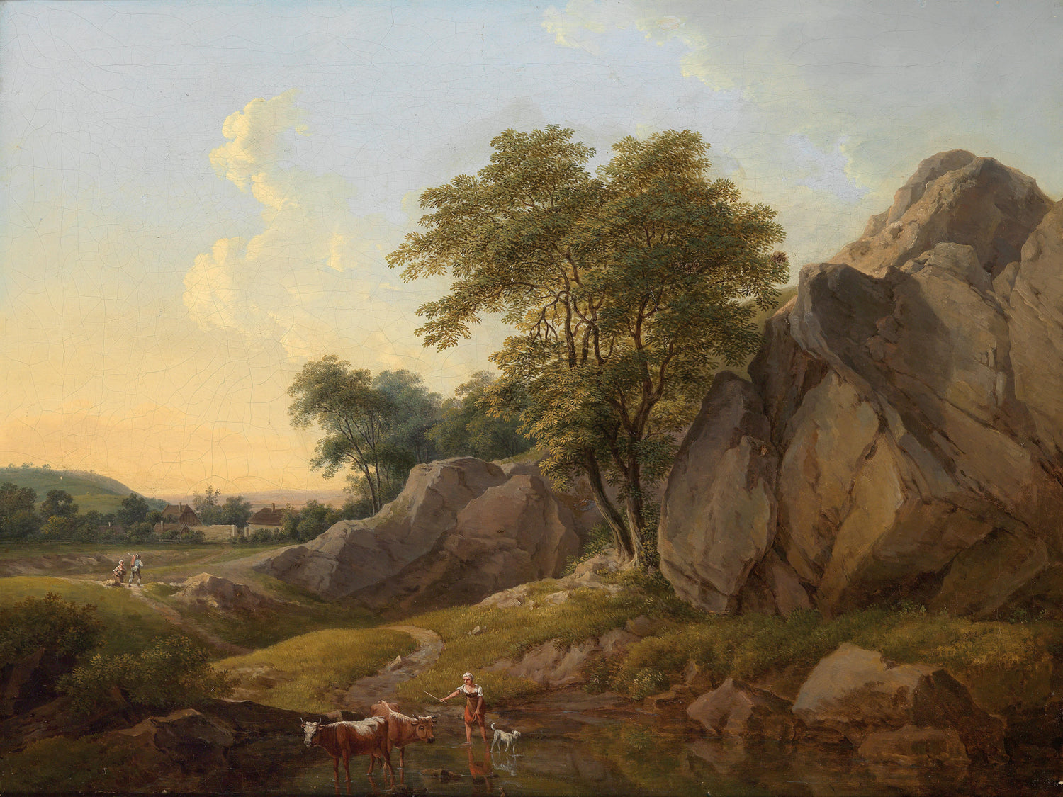 Rocky Hillside with Shepherd | Hand-Painted Classical Oil Painting