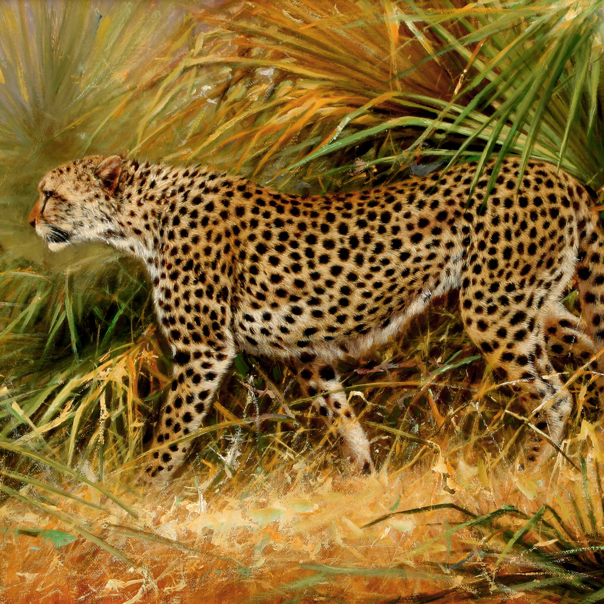 Animals Oil Painting - Hand-Painted Leopard in Wild Grass