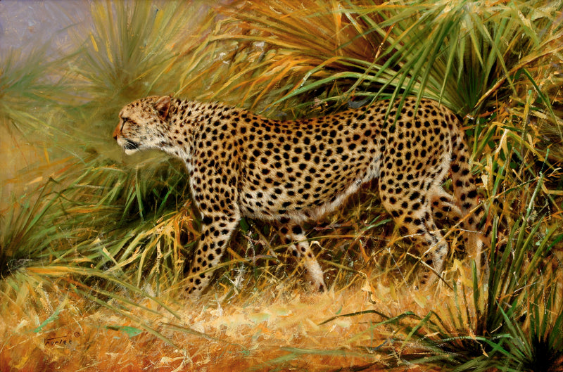 Animals Oil Painting - Hand-Painted Leopard in Wild Grass