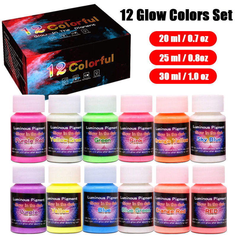 Glow in the dark paint - 12 Colors - 30ml(1oz)/25ml(0.8oz)/20ml(0.7oz) - Oil Painting Haven