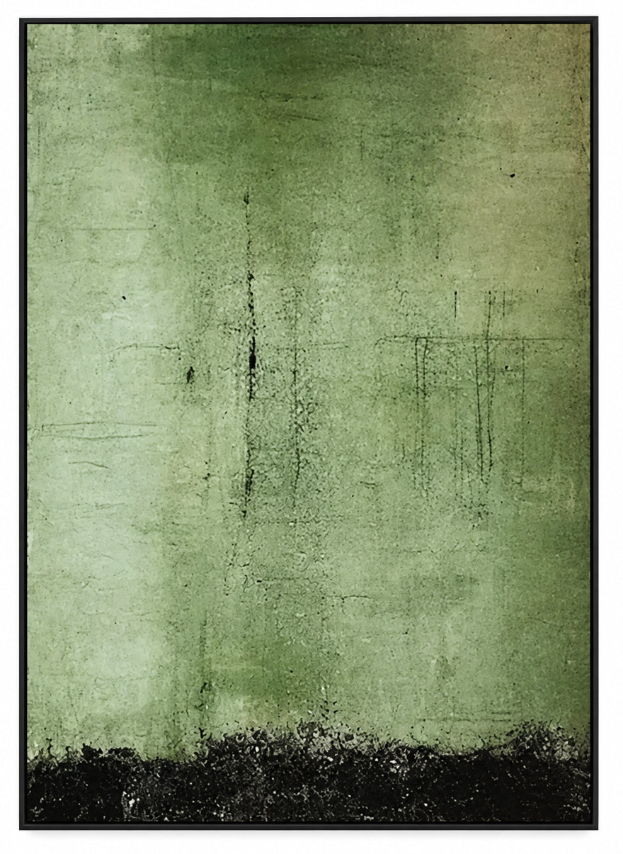 Abstract Oil Painting - Sage Green Minimalist Textured Canvas
