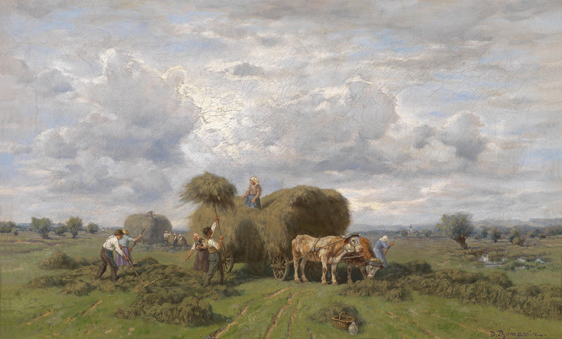 European Rural Harvest Landscape Oil Painting with Farmers