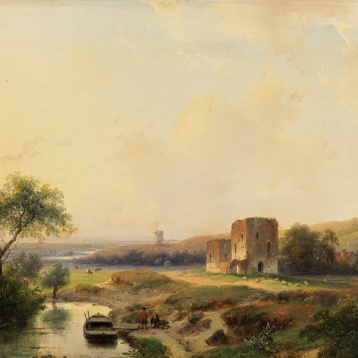 River Valley with Old Castle Ruins | Hand-Painted Landscape Oil
