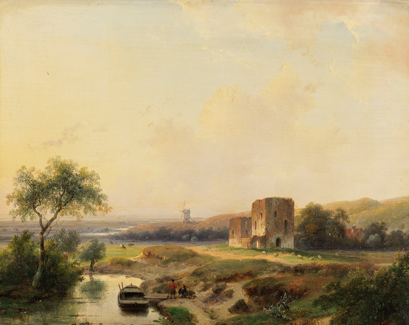 River Valley with Old Castle Ruins | Hand-Painted Landscape Oil