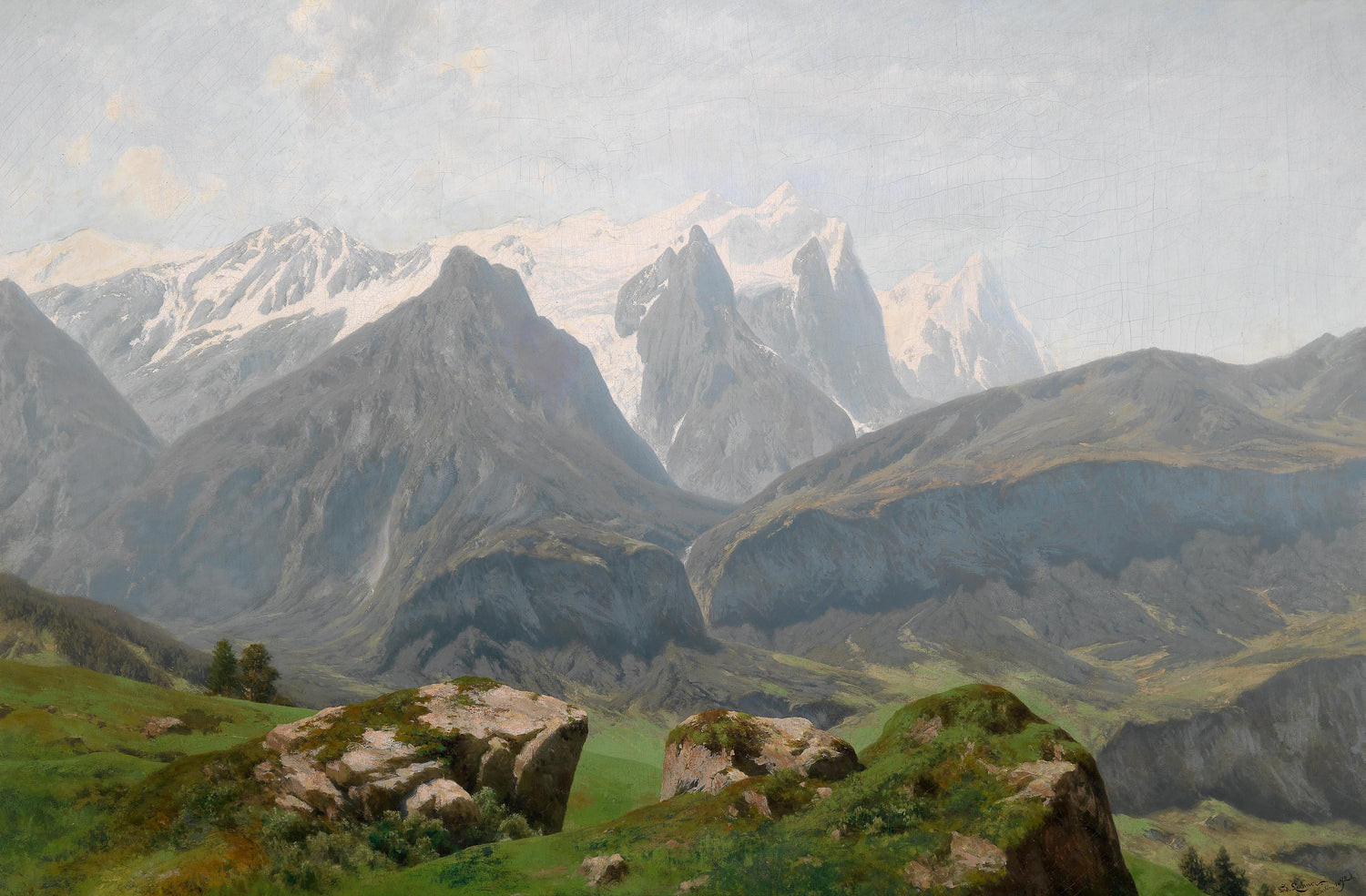 Alpine Mountain Peaks Landscape | Hand-Painted Classical Oil Art