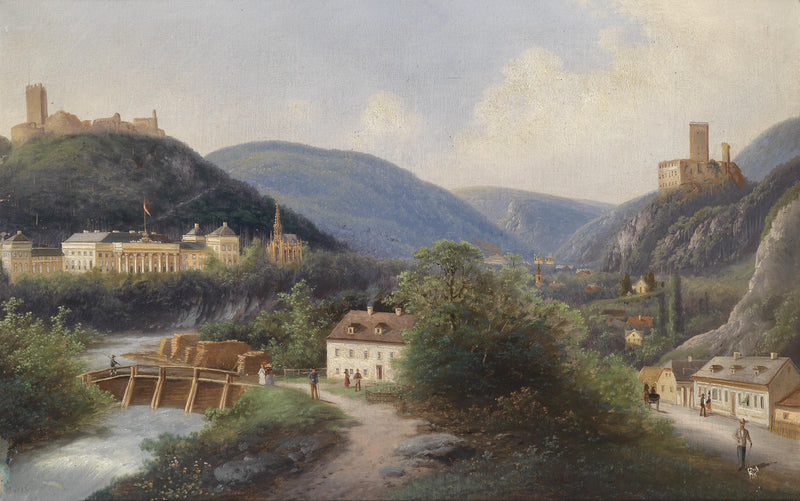 European Valley Town with Castle | Hand-Painted Landscape Oil Painting