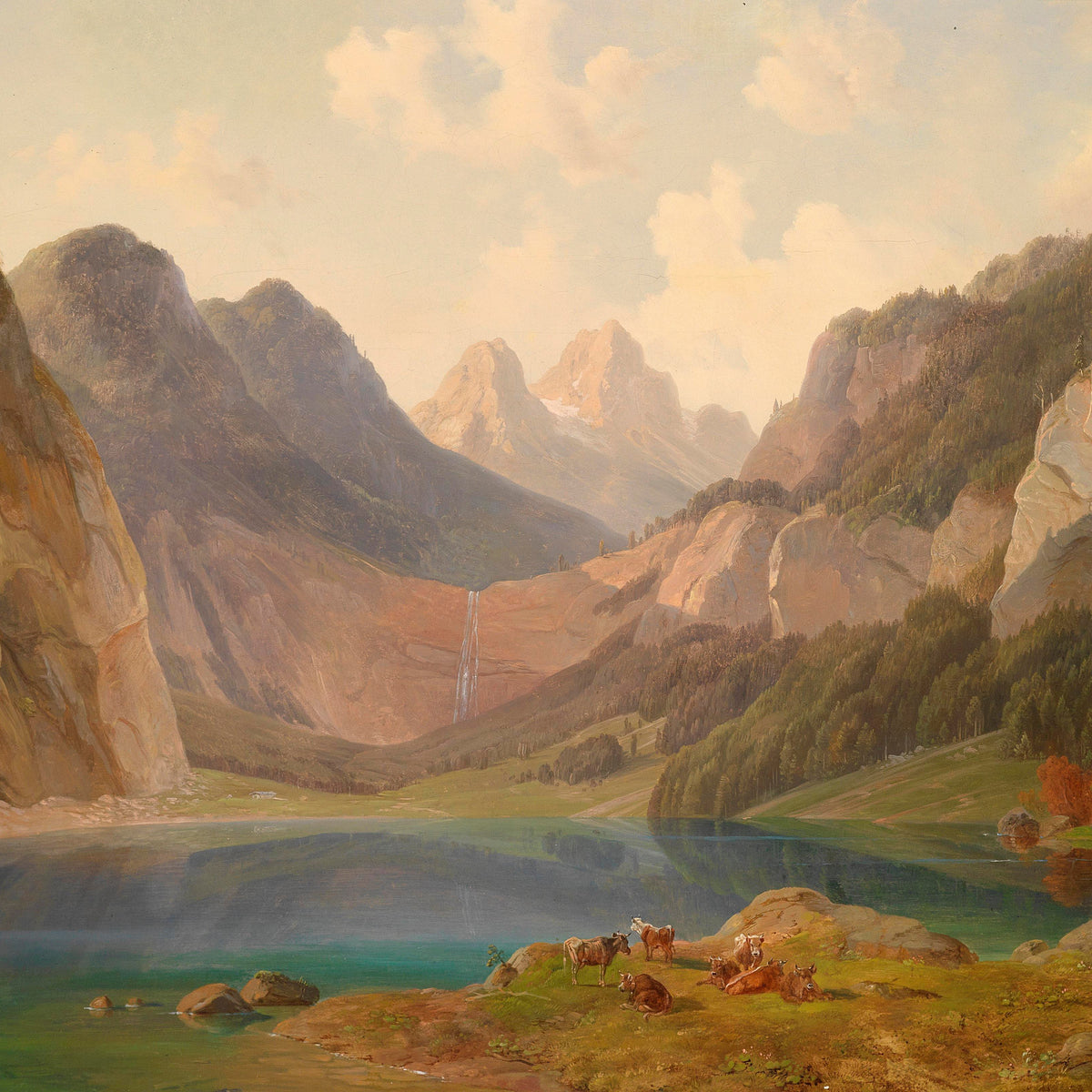 Mountain Lake Landscape Oil Painting with Alpine Valley Scene