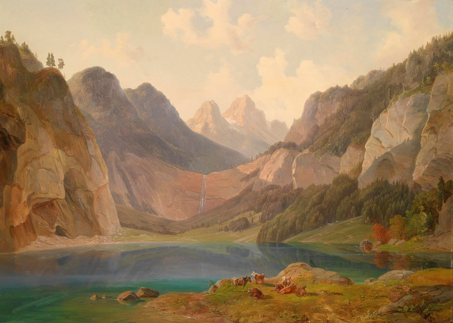 Mountain Lake Landscape Oil Painting with Alpine Valley Scene