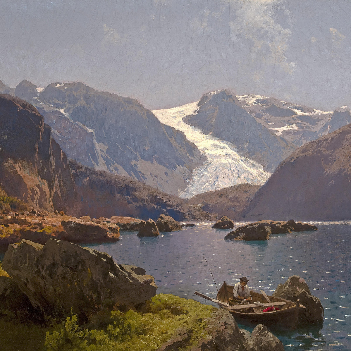 Hand-painted hand-painted glacier lake mountain view landscape oil painting on canvas