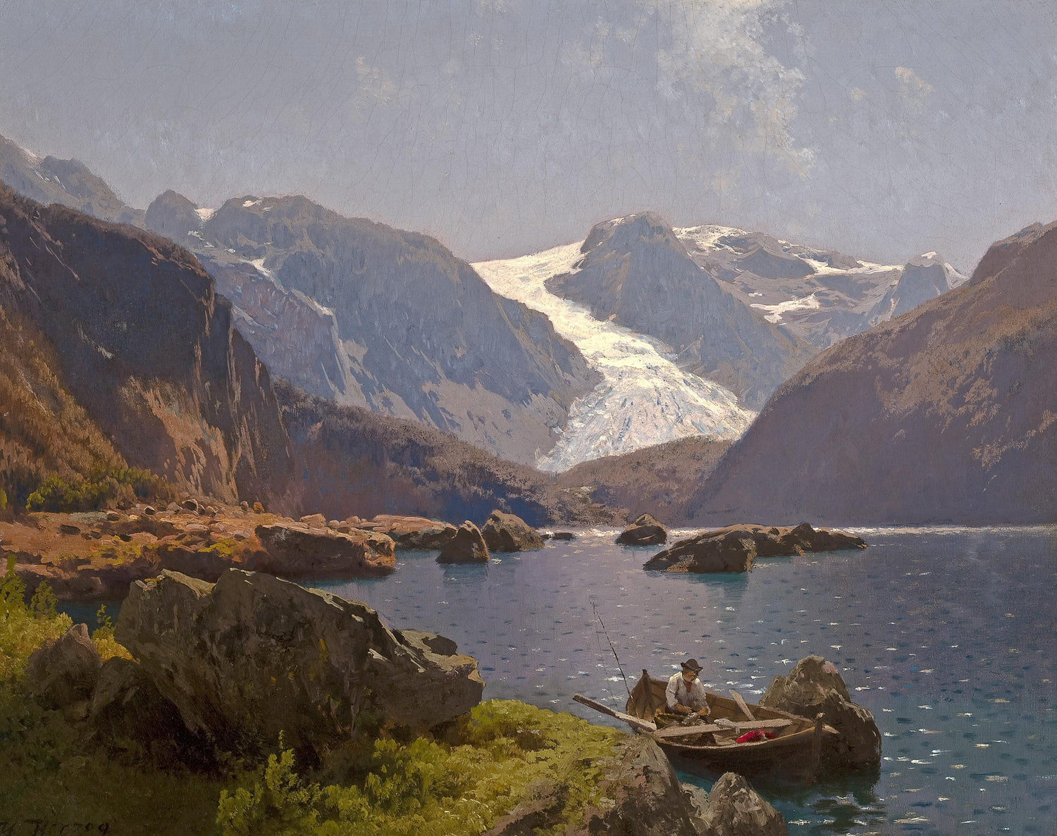 Hand-painted hand-painted glacier lake mountain view landscape oil painting on canvas