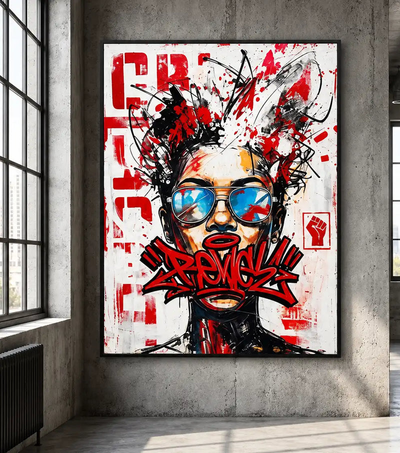 Abstract Oil Painting - Rebel Graffiti Portrait Pop Art Wall Art
