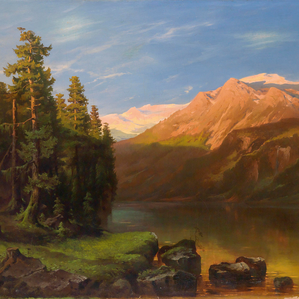 Mountain Lake at Sunset | Hand-Painted Landscape Oil Painting