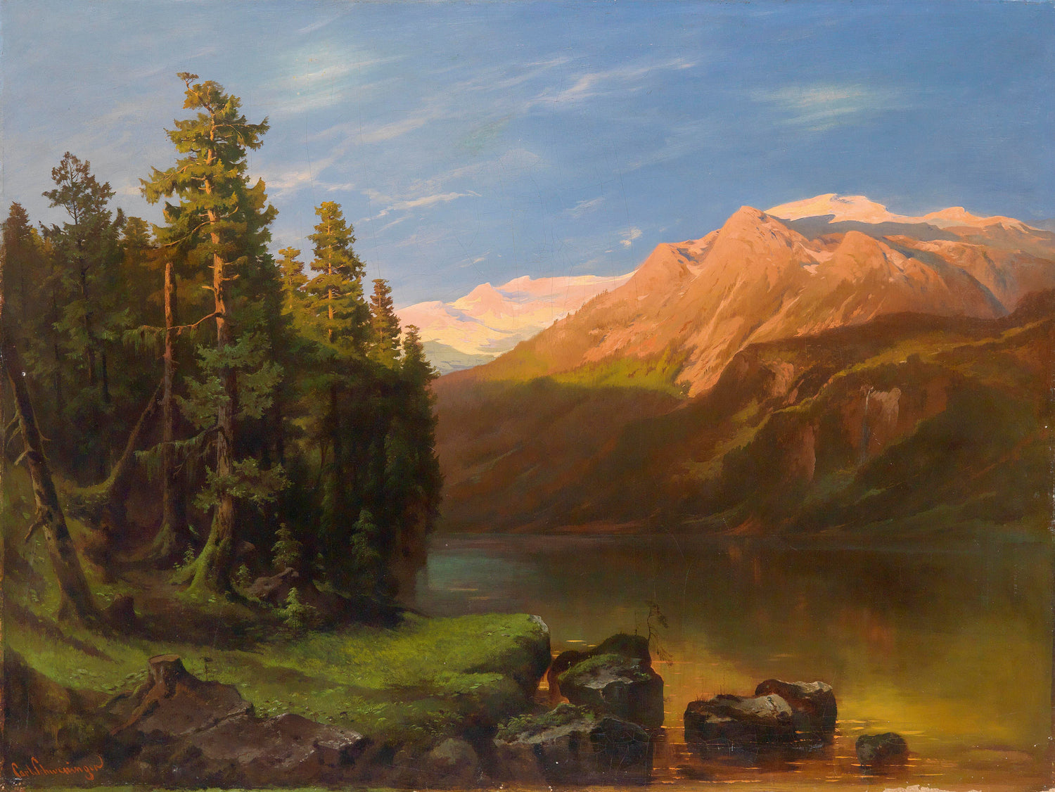 Mountain Lake at Sunset | Hand-Painted Landscape Oil Painting