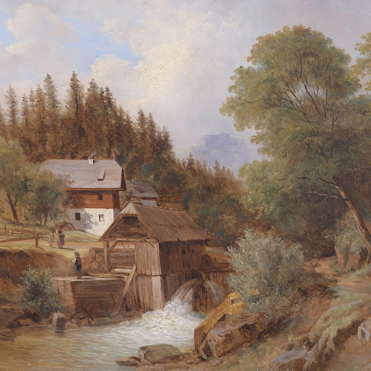 Rural Watermill by the Forest | Hand-Painted Landscape Oil Painting