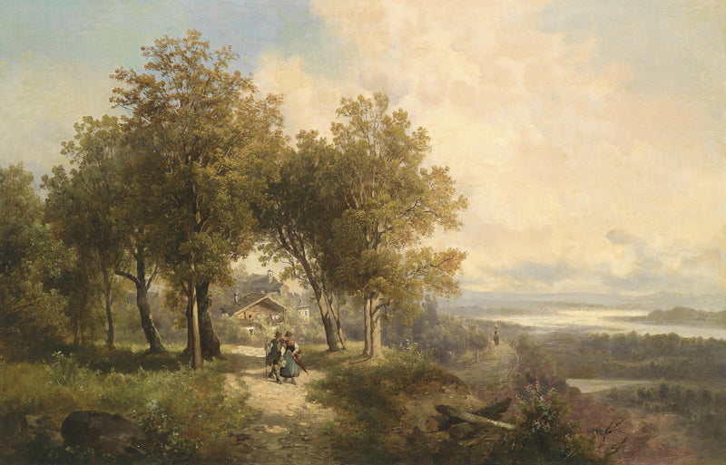 Country Path with Figures, Trees | Hand-Painted Landscape Oil Painting