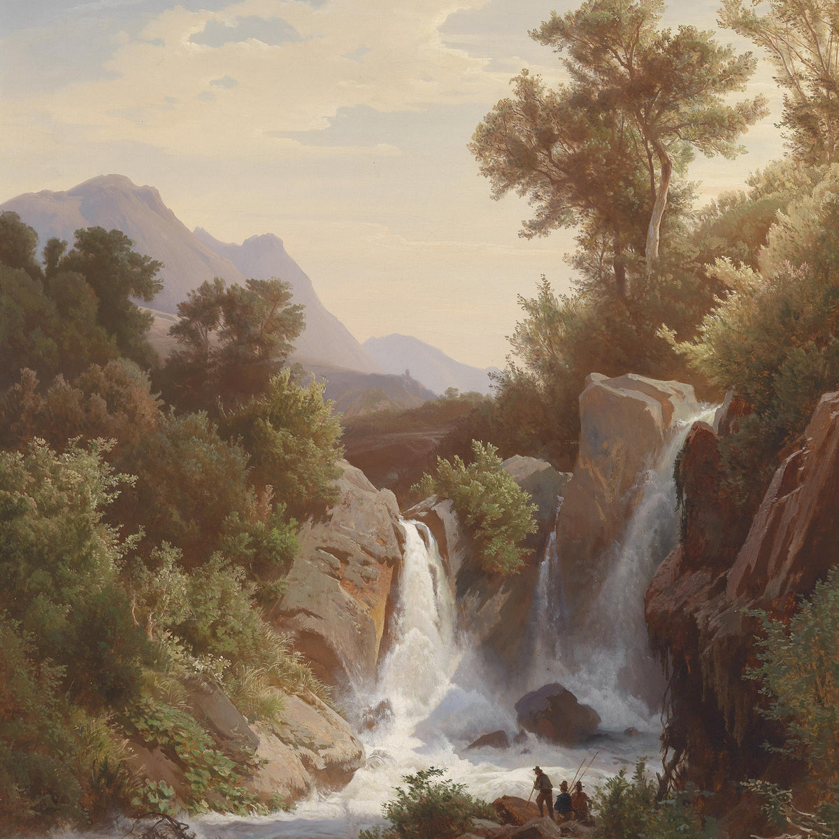 Mountain Waterfall in Forest Gorge | Hand-Painted Landscape Oil Painting