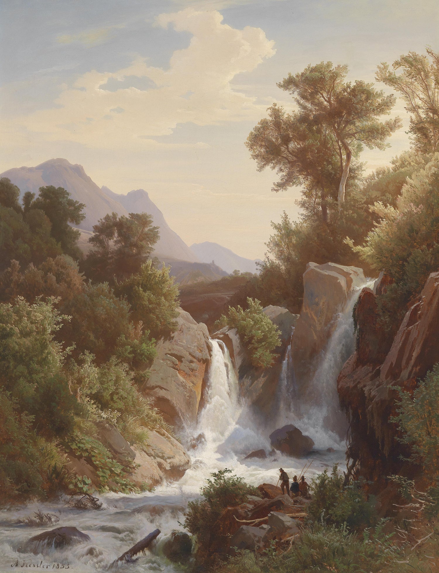 Mountain Waterfall in Forest Gorge | Hand-Painted Landscape Oil Painting