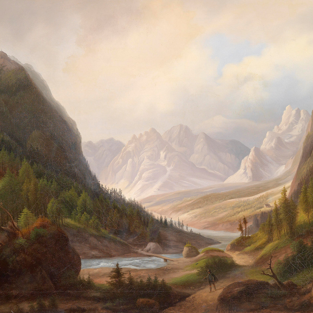 Mountain Valley and River at Dawn | Hand-Painted Landscape Oil Painting