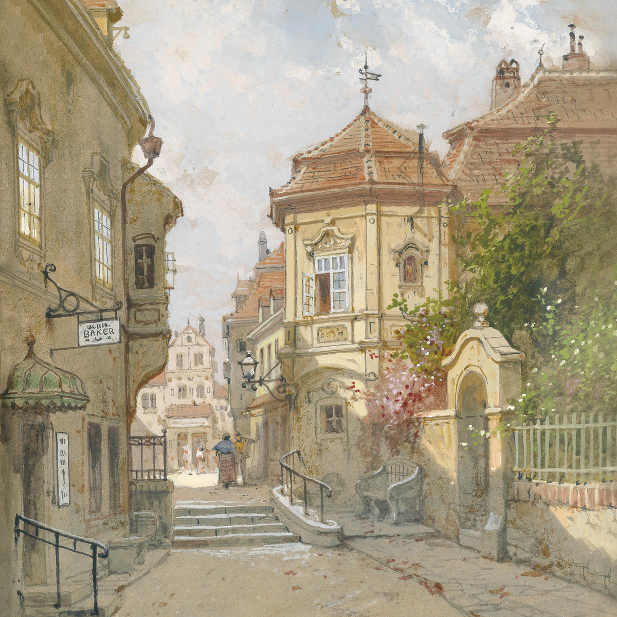Old Town Street Scene | Hand-Painted European Cityscape Oil Painting