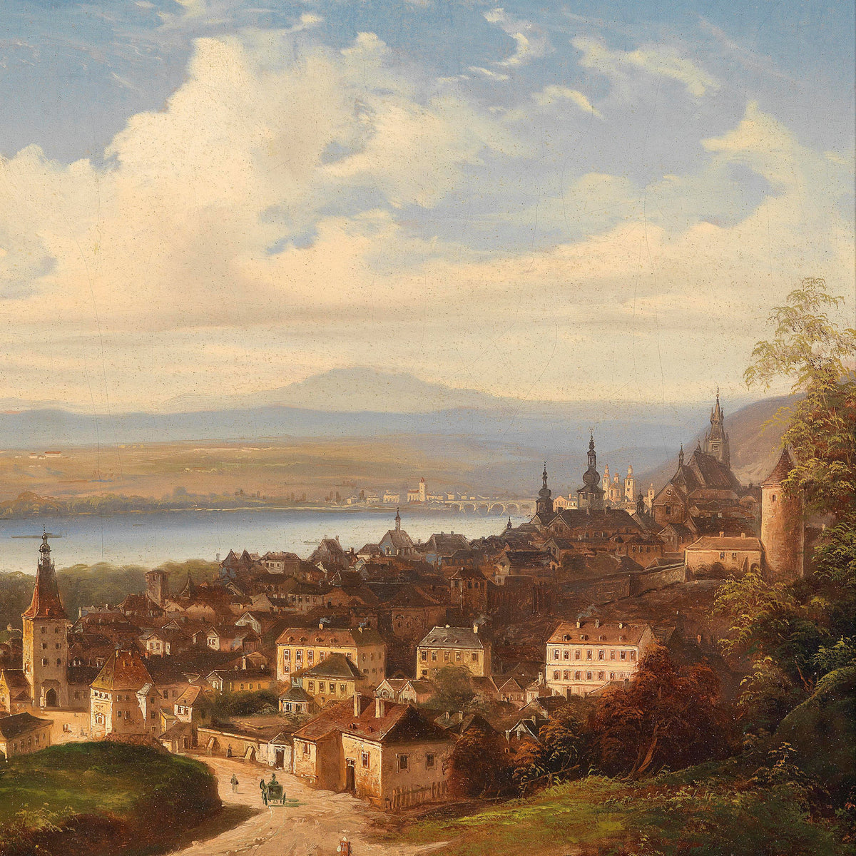 European Old Town Panorama | Hand-Painted Cityscape Oil Painting