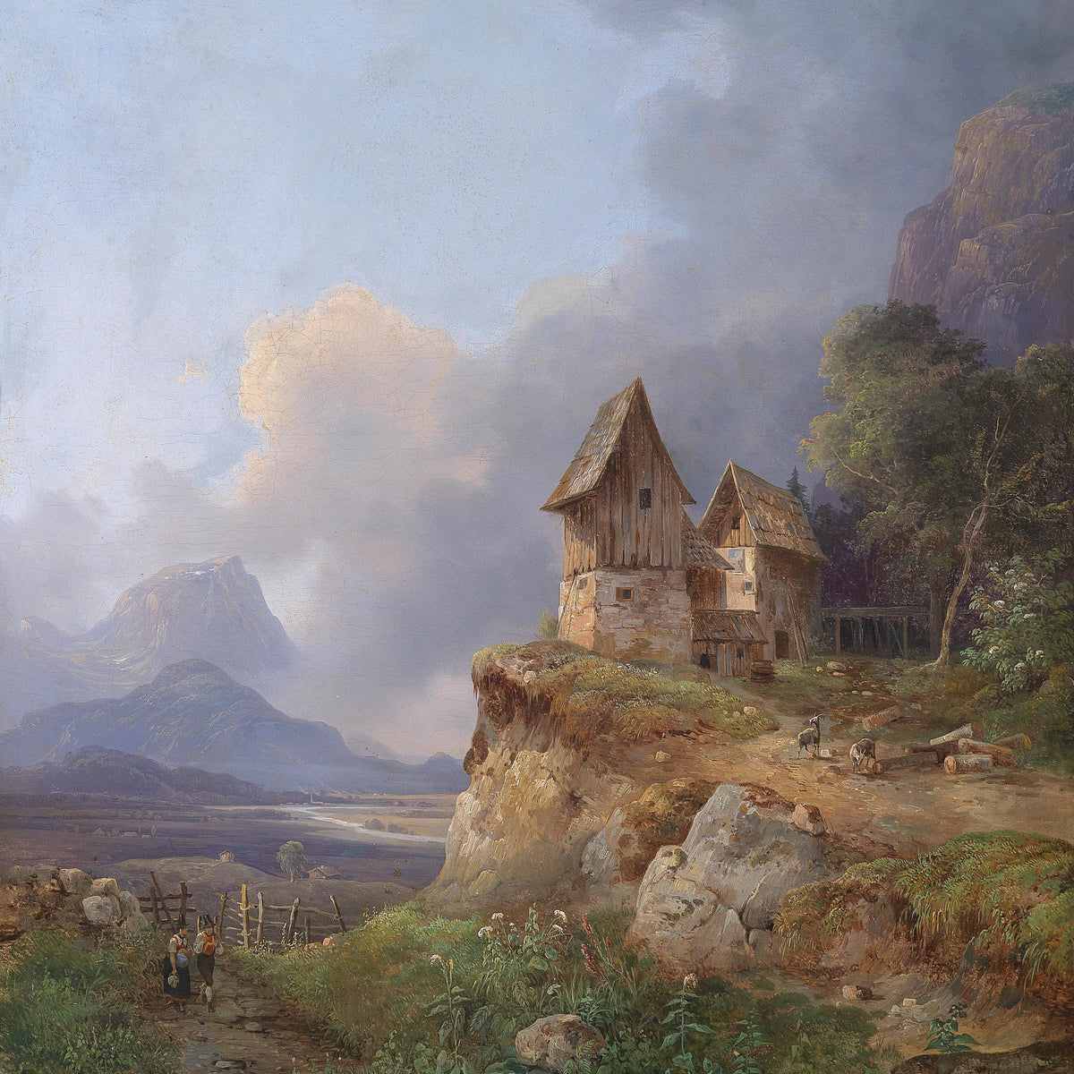 Cliffside Village and Valley Path | Hand-Painted Landscape Oil