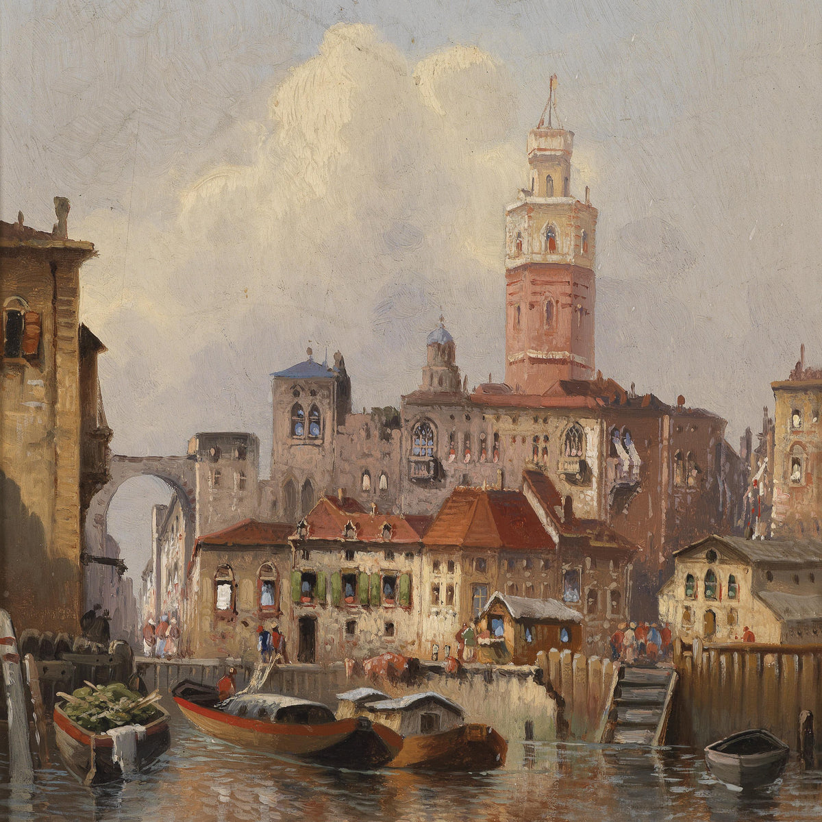 European Canal Cityscape | Hand-Painted Oil Painting on Canvas