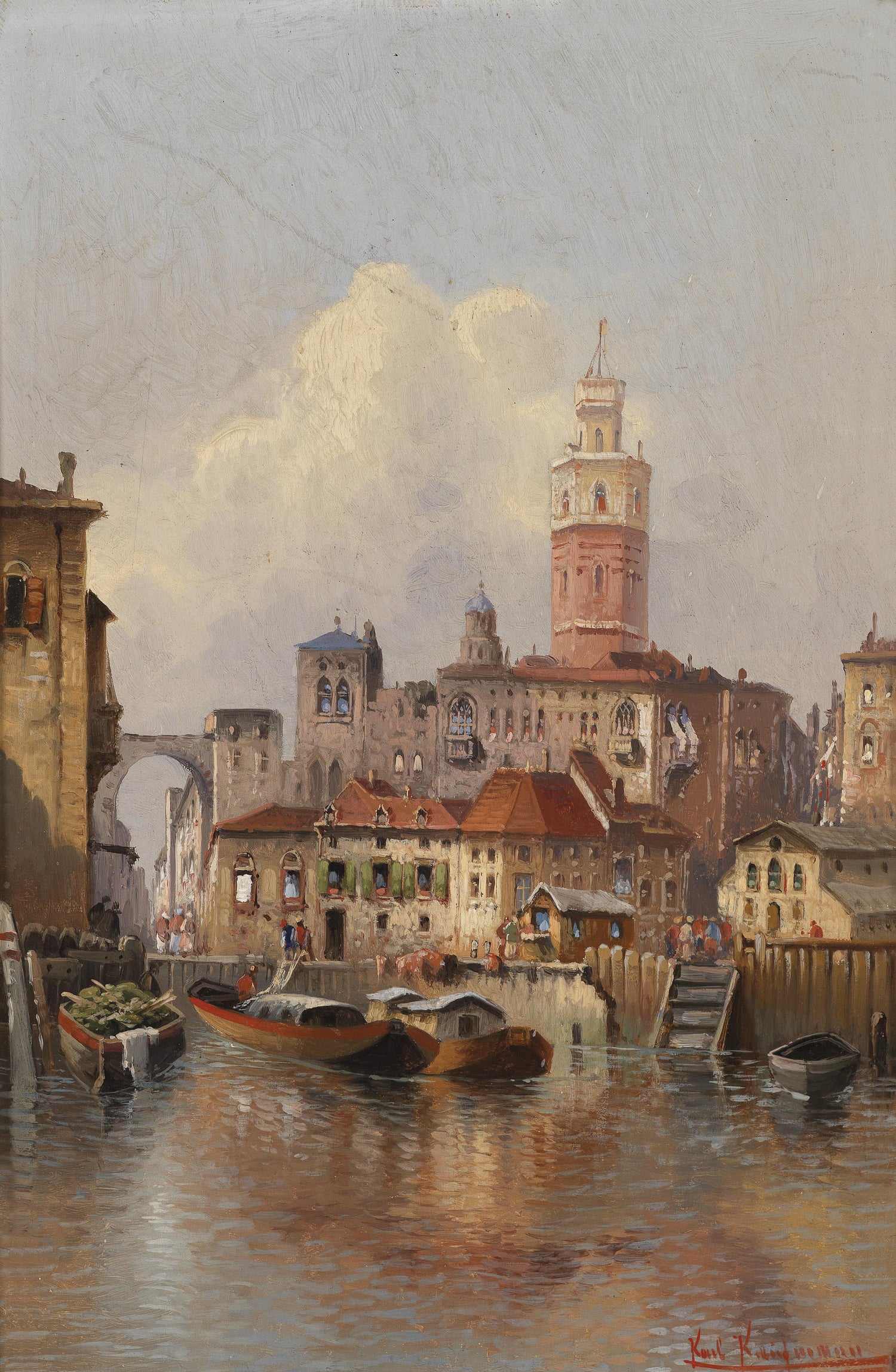 European Canal Cityscape | Hand-Painted Oil Painting on Canvas