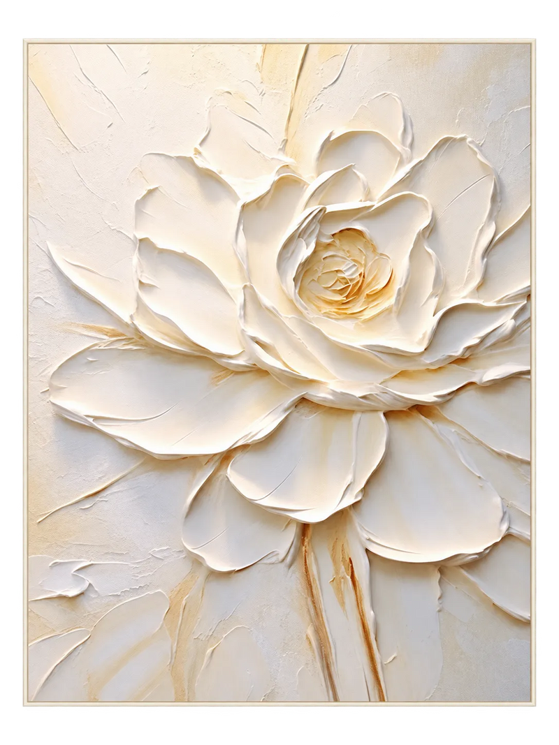 Abstract Oil Painting - White Impasto Rose Floral Canvas Wall Art