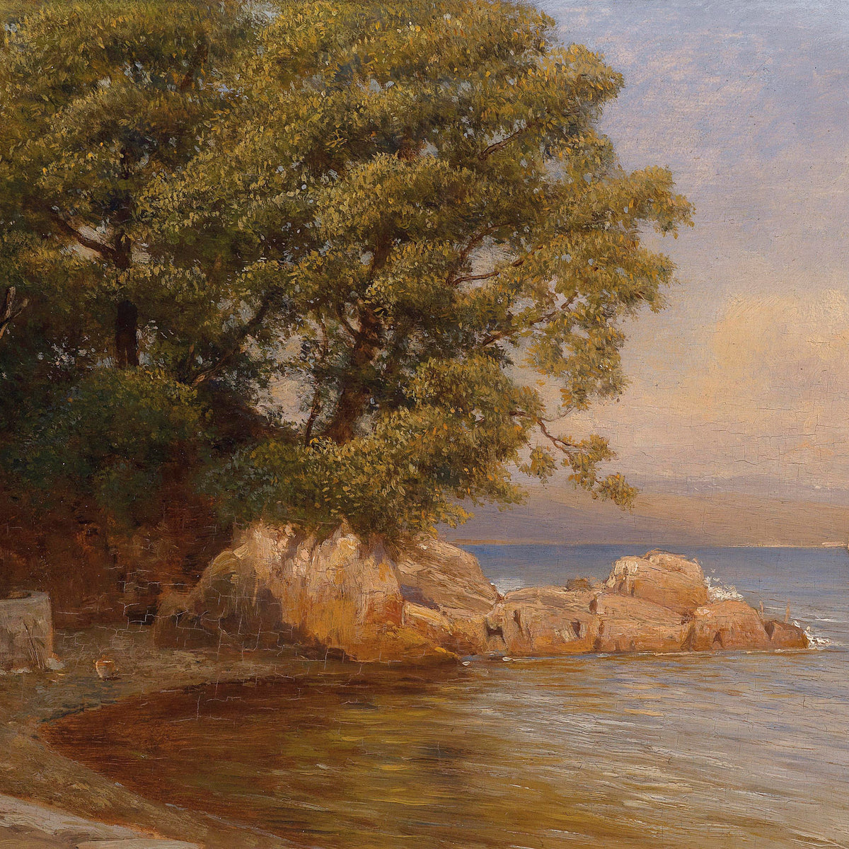 Coastal Shore with Sailboats | Hand-Painted Seascape Oil Painting