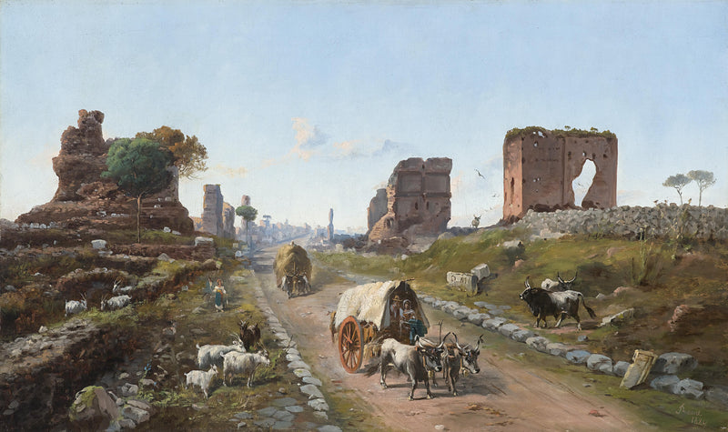 Historic Rural Road with Cart and Ruins | Hand-Painted Oil Painting