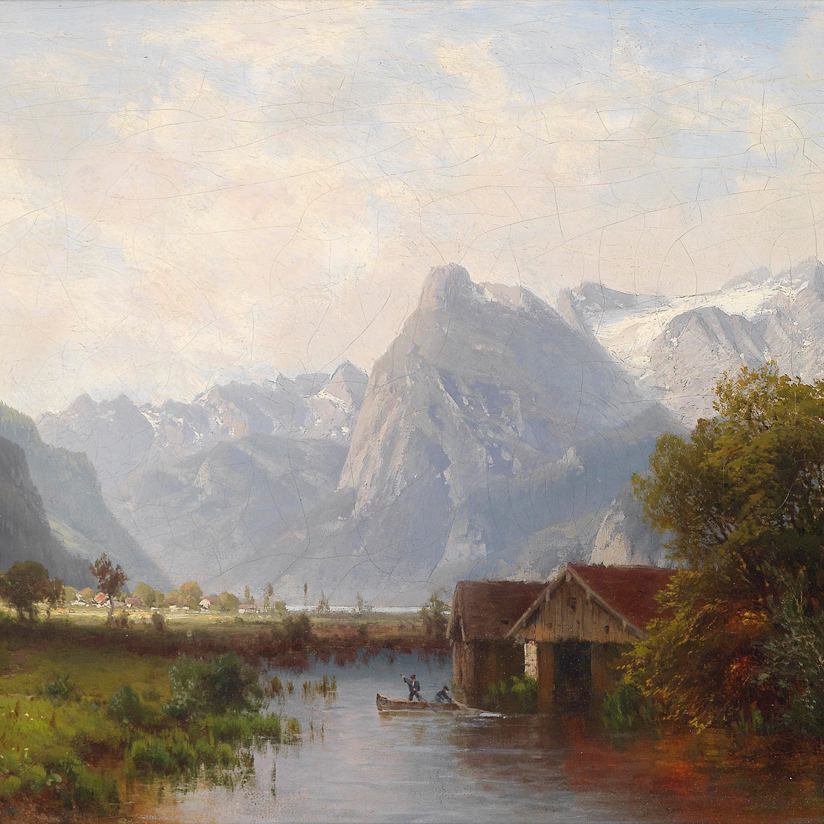 Alpine Valley Lake Scene | Hand-Painted Landscape Oil Painting