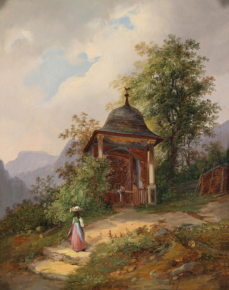 Mountain Chapel Path | Hand-Painted European Landscape Oil Painting