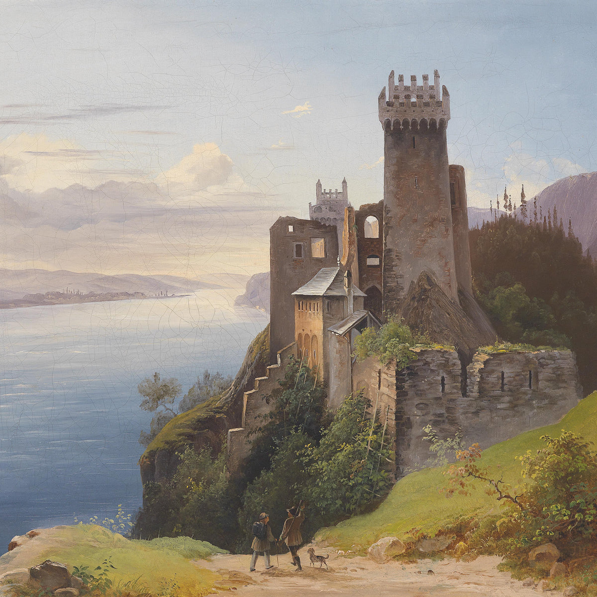 Clifftop Castle by the Lake | Hand-Painted Landscape Oil Painting