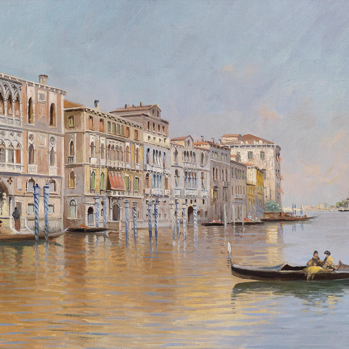 Venetian Canal with Gondolas | Hand-Painted Cityscape Oil Painting