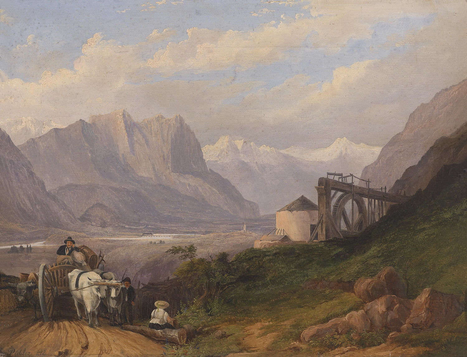 Mountain Valley with Wagon Road | Hand-Painted Landscape Oil Painting