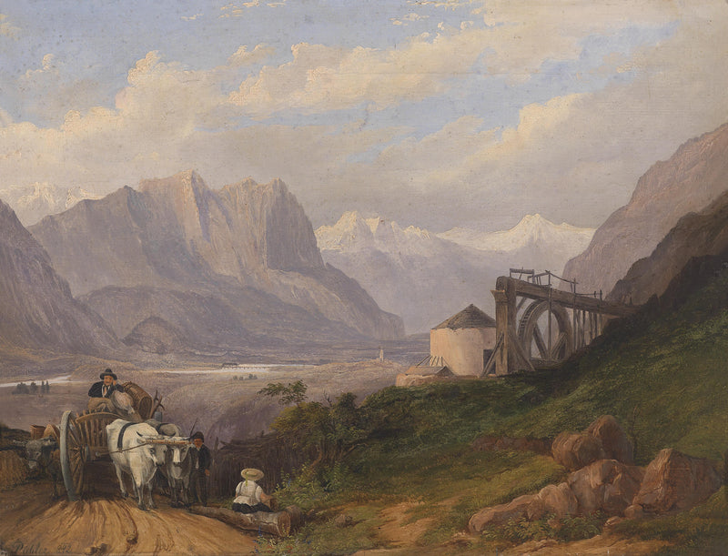 Mountain Valley with Wagon Road | Hand-Painted Landscape Oil Painting