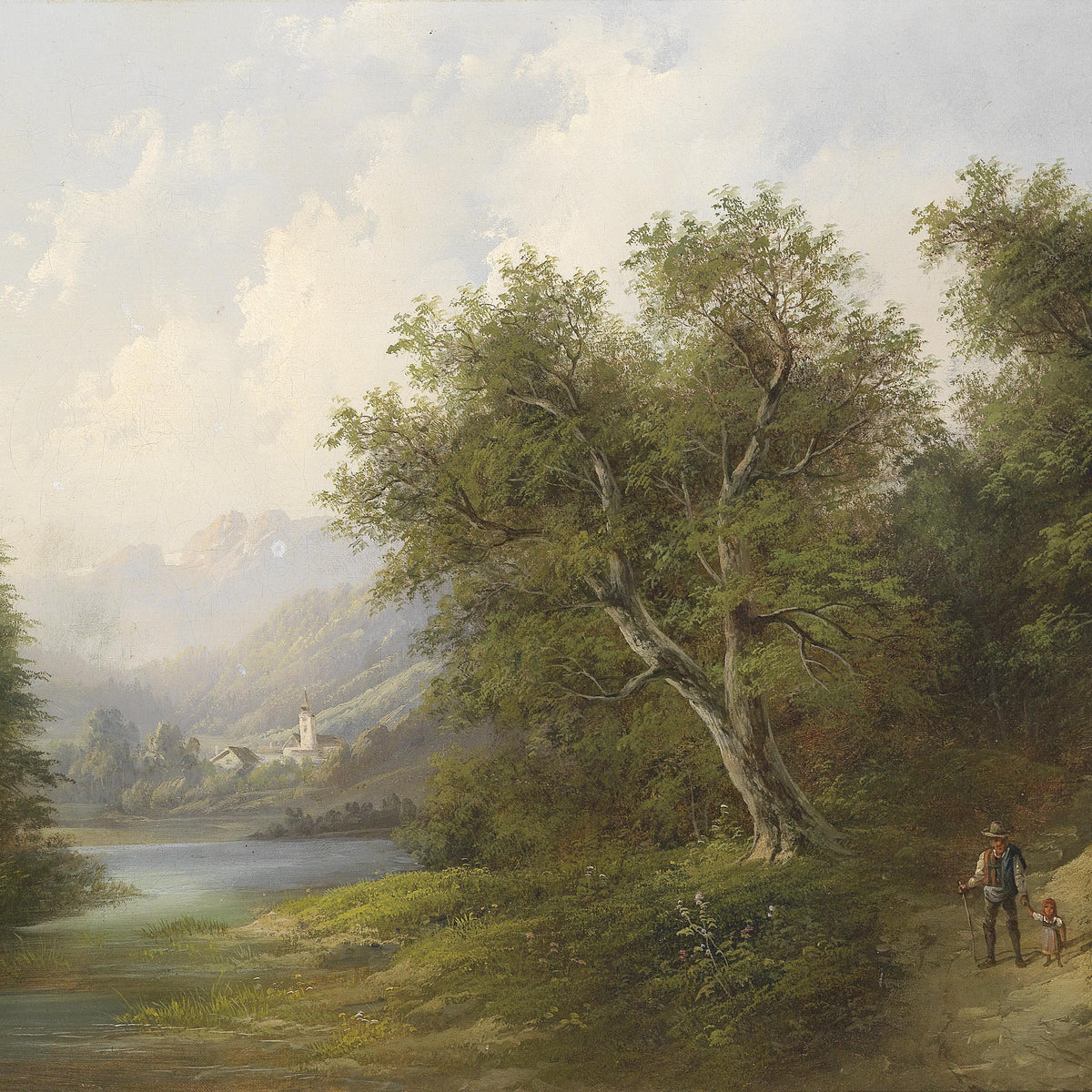 Forest Path by a Quiet Lake | Hand-Painted Landscape Oil Painting